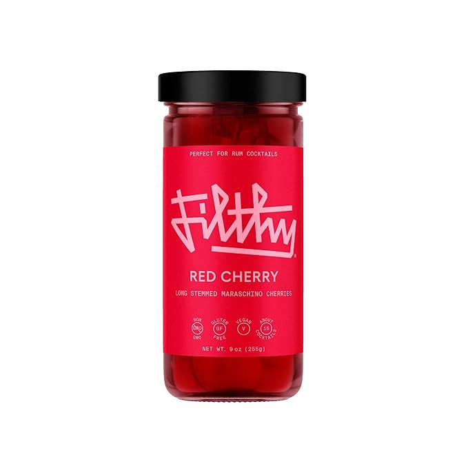 Filthy Red Maraschino Cocktail Cherries, 9 Oz Jar, 15 Long Stemmed Cherries | Amazon (US)