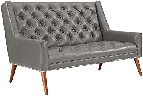Modway Peruse Upholstered Modern Tufted Loveseat With Nailhead Trim in Gray Faux Leather | Amazon (US)