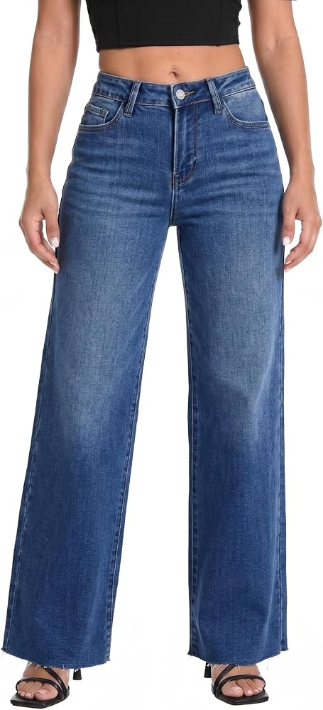 ONESO Wide Leg Jeans for Women High Waisted Stretchy Baggy Jeans BBL Loose Fit Tummy Control Deni... | Amazon (US)