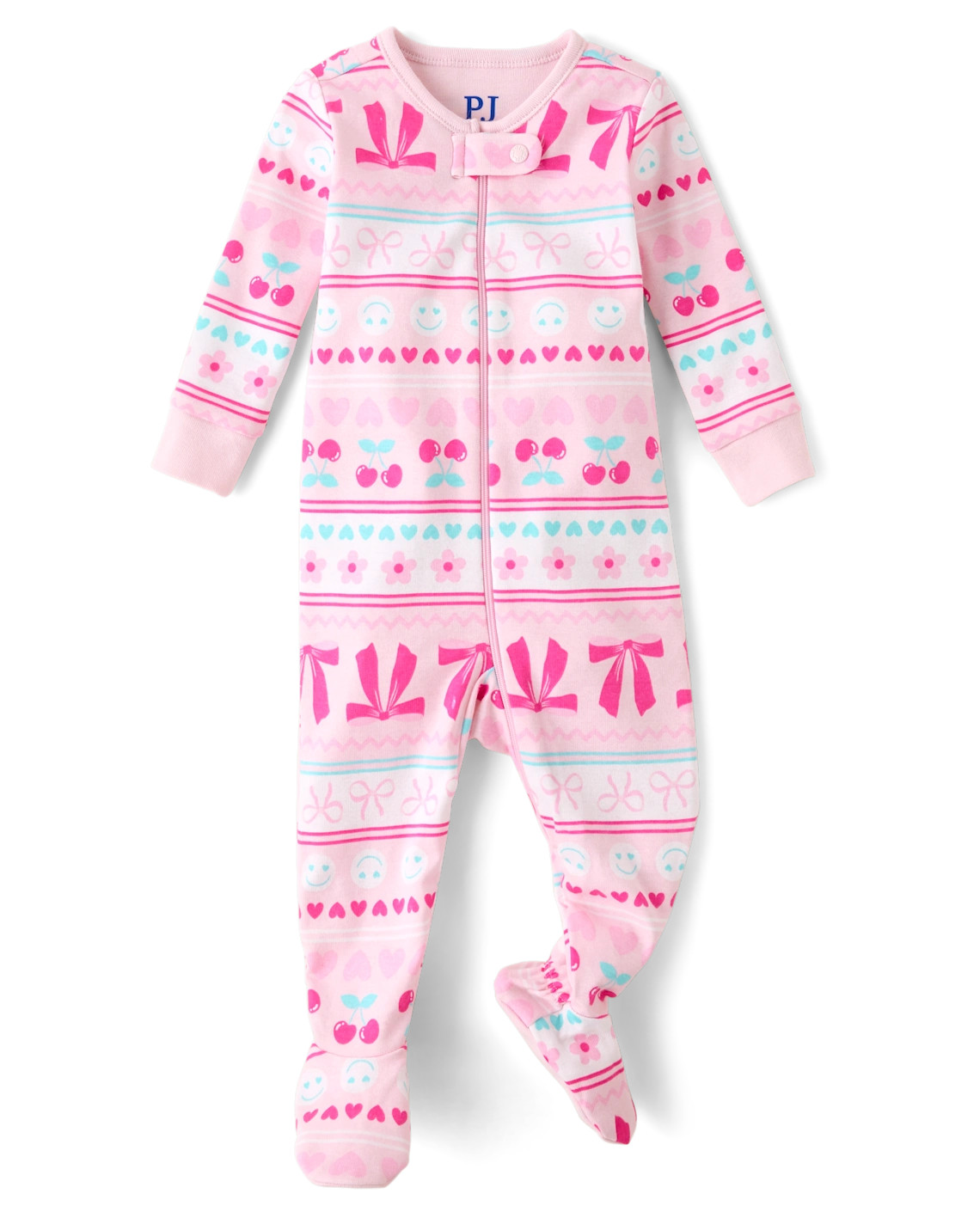 Baby And Toddler Girls Bow Fairisle Snug Fit Cotton Footed One Piece Pajamas - pink | The Children's Place