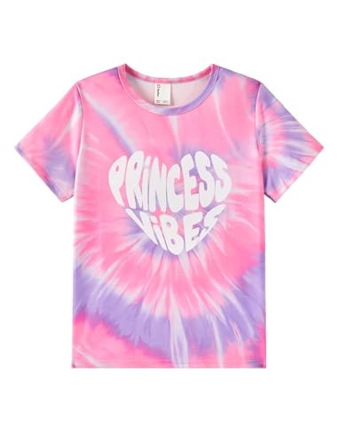 PATPAT Girls Graphic Tees Multicolor Tie-Dye Short Sleeve Shirts 8-9 Years | Amazon (US)