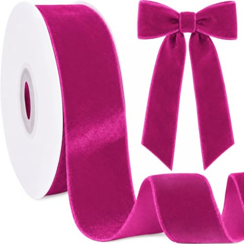 Milimot Hot Pink Velvet Ribbon for Christmas Tree, 1.5 Inch x 10 Yards | Amazon (US)