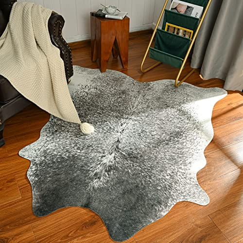 Rtizon Faux Cowhide Rug for Living Room, 3.9 x 4.6 Feet Grey, Cow Print Skins Rug for Bedroom, Premium Faux Fur Animal Cow Hide Rugs Carpet for Western Decor | Amazon (US)