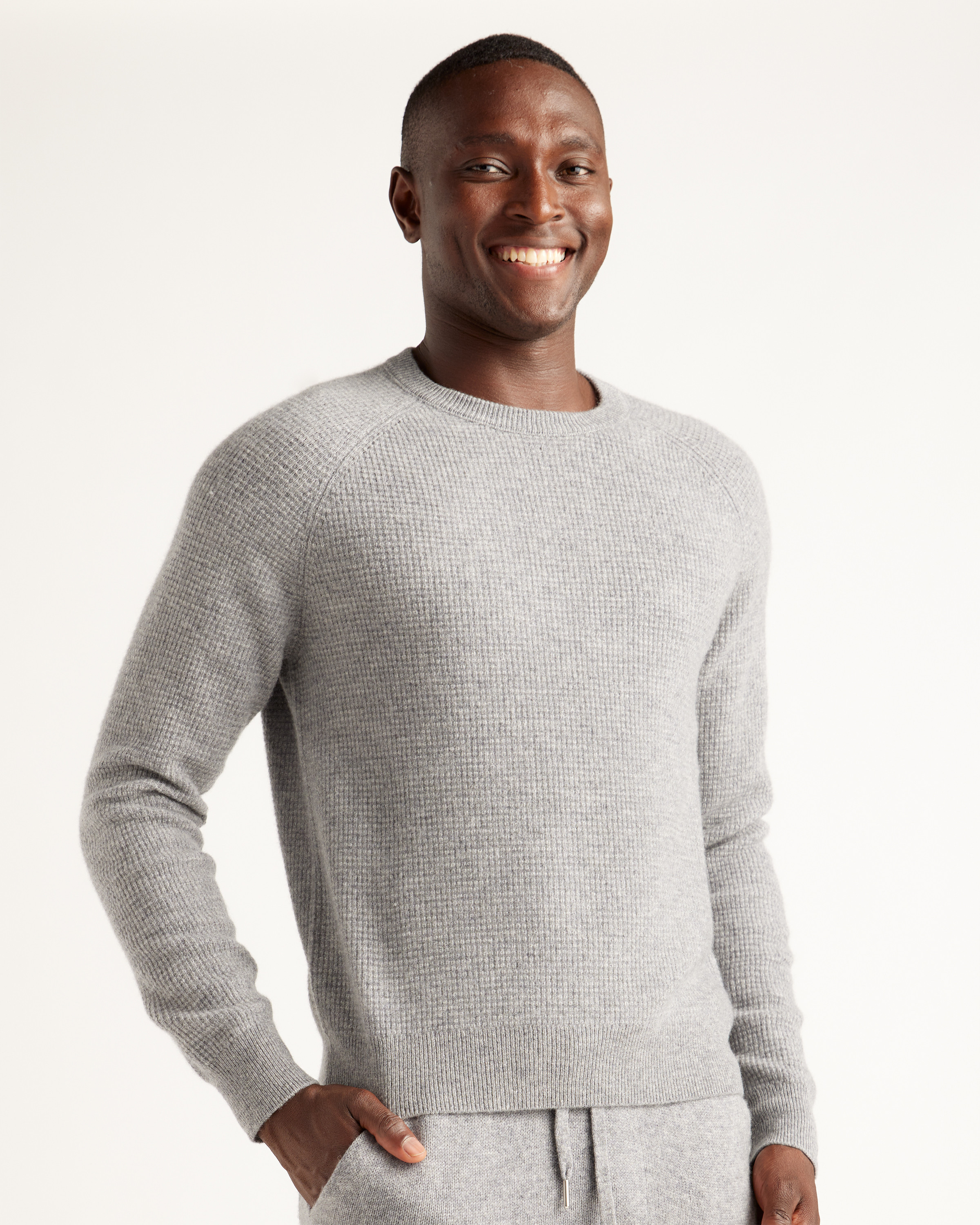 Quince | Men's Mongolian Cashmere Waffle Sweatshirt in Heather Grey, Knit Sweaters, Size Medium | Quince