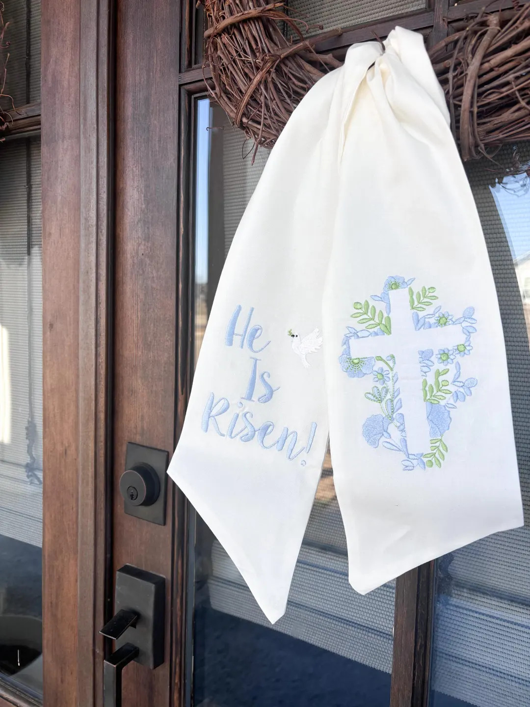 Spring and Easter Wreath Sash/ He Is Risen With Cross Design/Easter Home Decor/Wreath Sash for Sp... | Etsy (US)