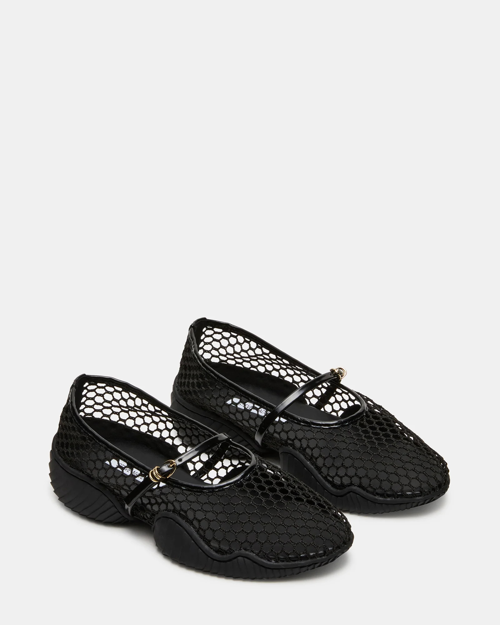 VICKEE Black Mesh Mary Jane Buckle Chunky Sole Women's Ballet Sneaker | Steve Madden (US)