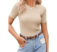 Zeagoo Women's Short Sleeve Basic Slim Fit Tops Crewneck Ribbed Knit T Shirt Cute Summer Outfits | Amazon (US)