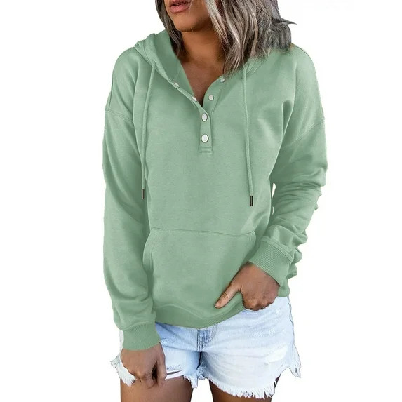 MOSHU Half Boutton Womens Hoodies Drawstring Hooded Sweatshirts for Woman With Pocket | Walmart (US)