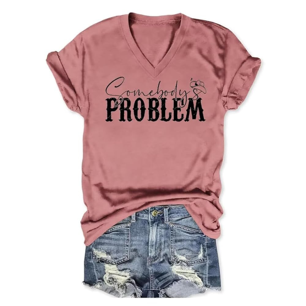 Country Music Shirts for Women Somebody's Problem Shirt Funny V Neck Tshirt Graphic Tees Summer S... | Amazon (US)