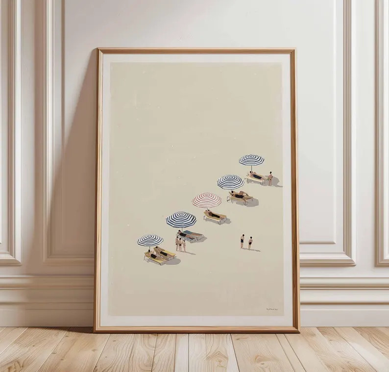 Minimalist Beach Poster Print, Coastal Umbrella Wall Art, Summer Seaside Illustration, Modern Oce... | Etsy (US)