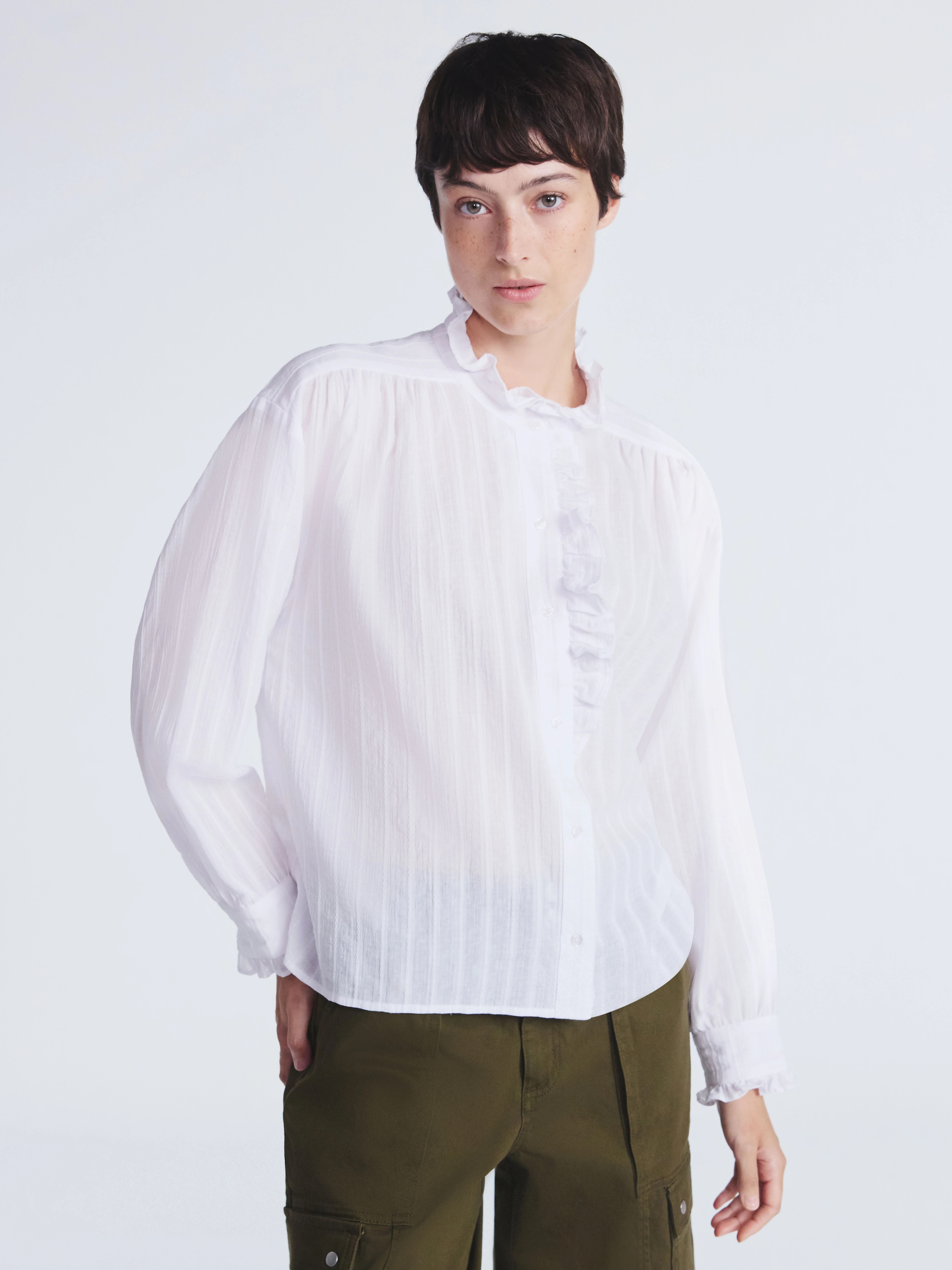 Scoop Women’s Cotton Dobby Ruffle Blouse, Sizes XS-XXL | Walmart (US)