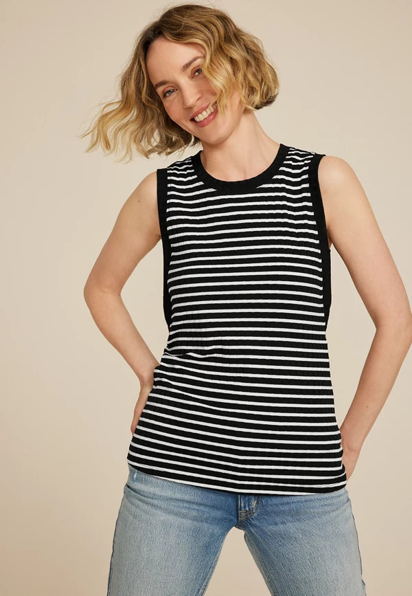 Striped Ribbed Side Gusset Tank Top | Maurices