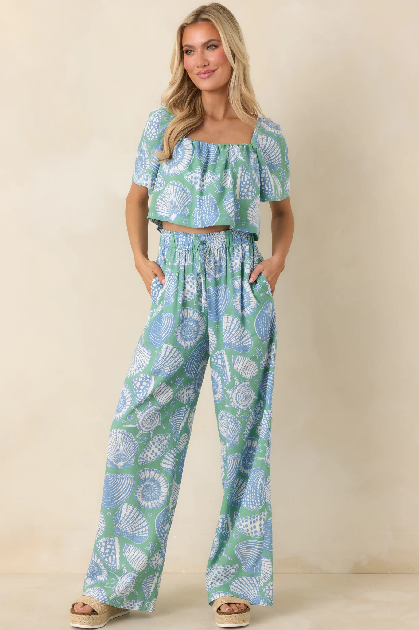 Paradisa San Marino Oceana Blue Multi Drawstring Pants | Red Dress