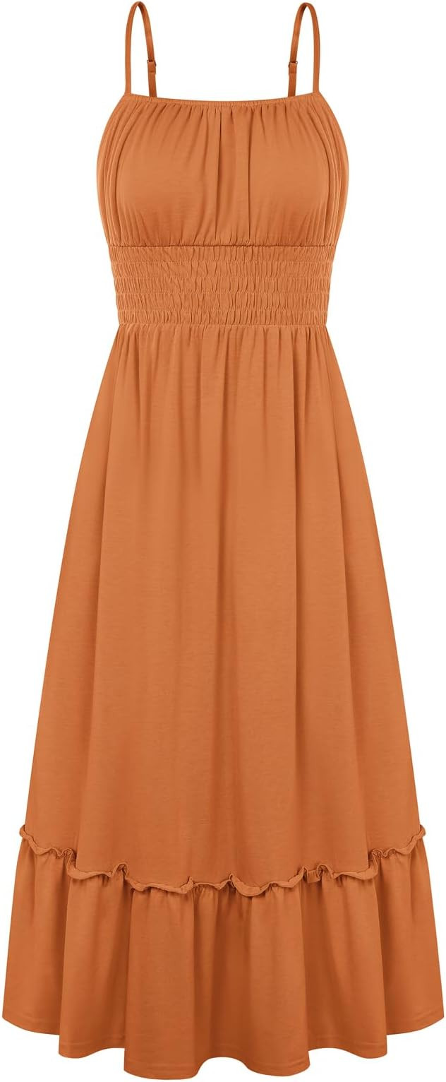 GRACE KARIN Women's Summer Maxi Dress 2026,Smocked Ruched Bust Sundress with Adjustable Straps & ... | Amazon (US)