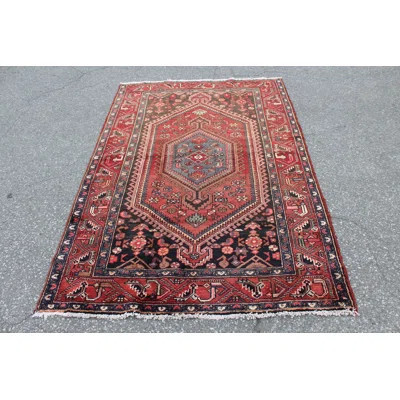 One-of-a-Kind Hand-Knotted 1950s 4'3" x 6'4" Wool Area Rug in Red/Green/Gray | Wayfair North America