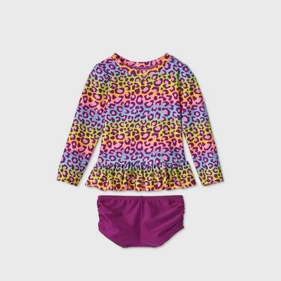 Toddler Girls' 2pc Rainbow Leopard Print Long Sleeve Rash Guard Set - Cat & Jack™ Purple | Target