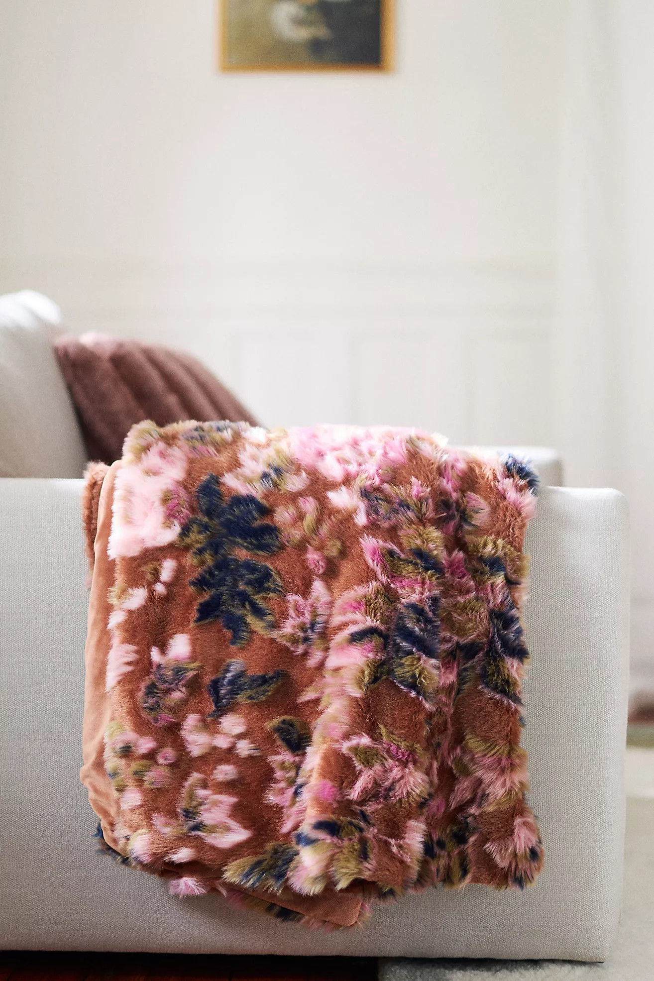 Seren Floral Jacquard Faux Fur Throw Blanket | Anthropologie (US)