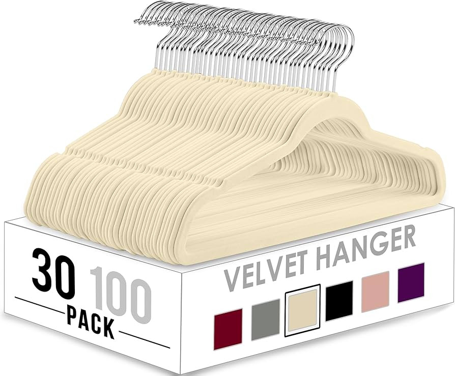 Utopia Home Premium Velvet Hangers 30 Pack - Non-Slip Clothes Hangers - Ivory Hangers - Suit Hang... | Amazon (US)