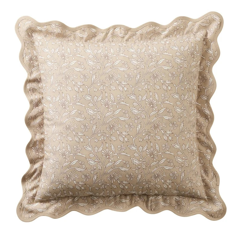 My Texas House Tan Floral Scallop 18" x 18" Outdoor Pillow | Walmart (US)