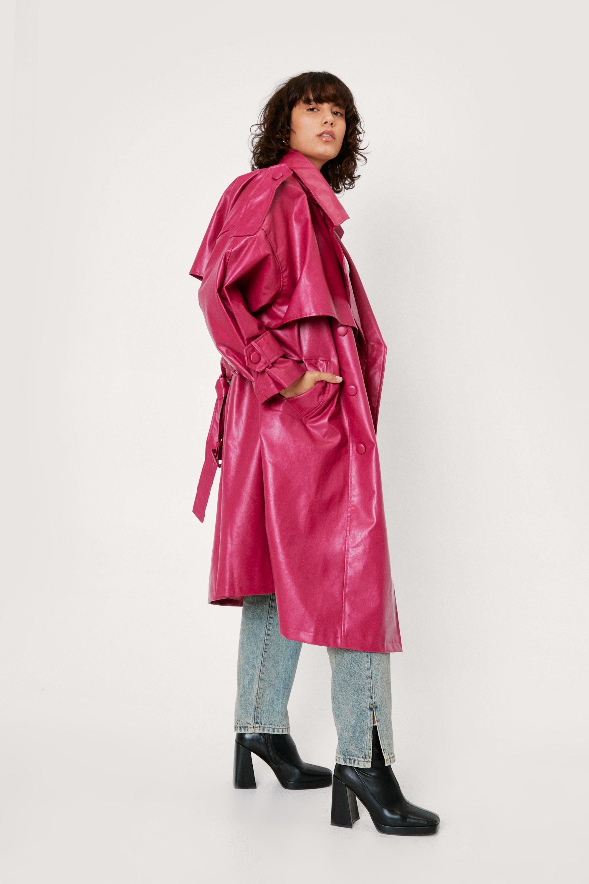 Faux Leather Oversized Trench Coat | Nasty Gal (US)
