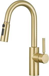 OUEN Gold Sink Faucet, Gold Kitchen Faucet with Pull Down Sprayer Stainless Steel Gooseneck for C... | Amazon (US)