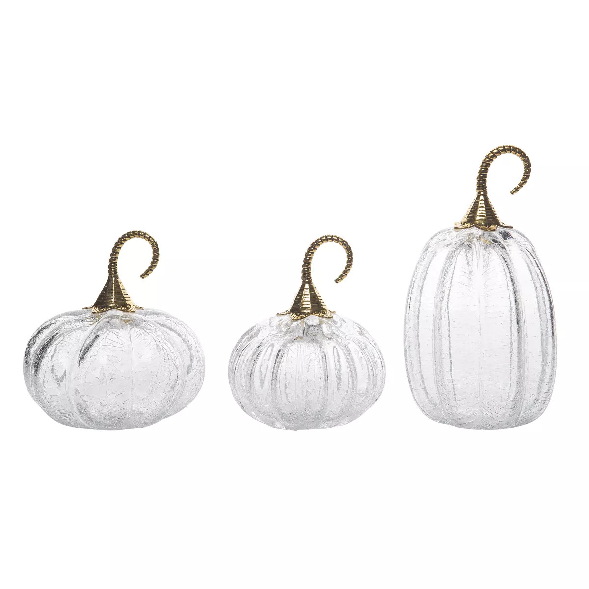 Transpac Glass 9 in. Clear Harvest Crackle Pumpkin with Curled Stalks Set of 3 | Target