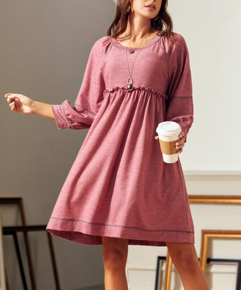 Suzanne Betro Dresses Heather Burgundy Empire Scoop-Neck Dress - Women & Plus | Zulily