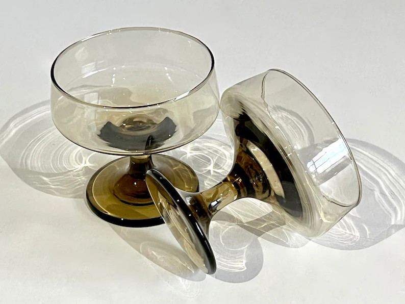 Vintage Libbey Smoke Glass Champagne Coupes, Set of 2, Mid Century Barware - Etsy | Etsy (US)