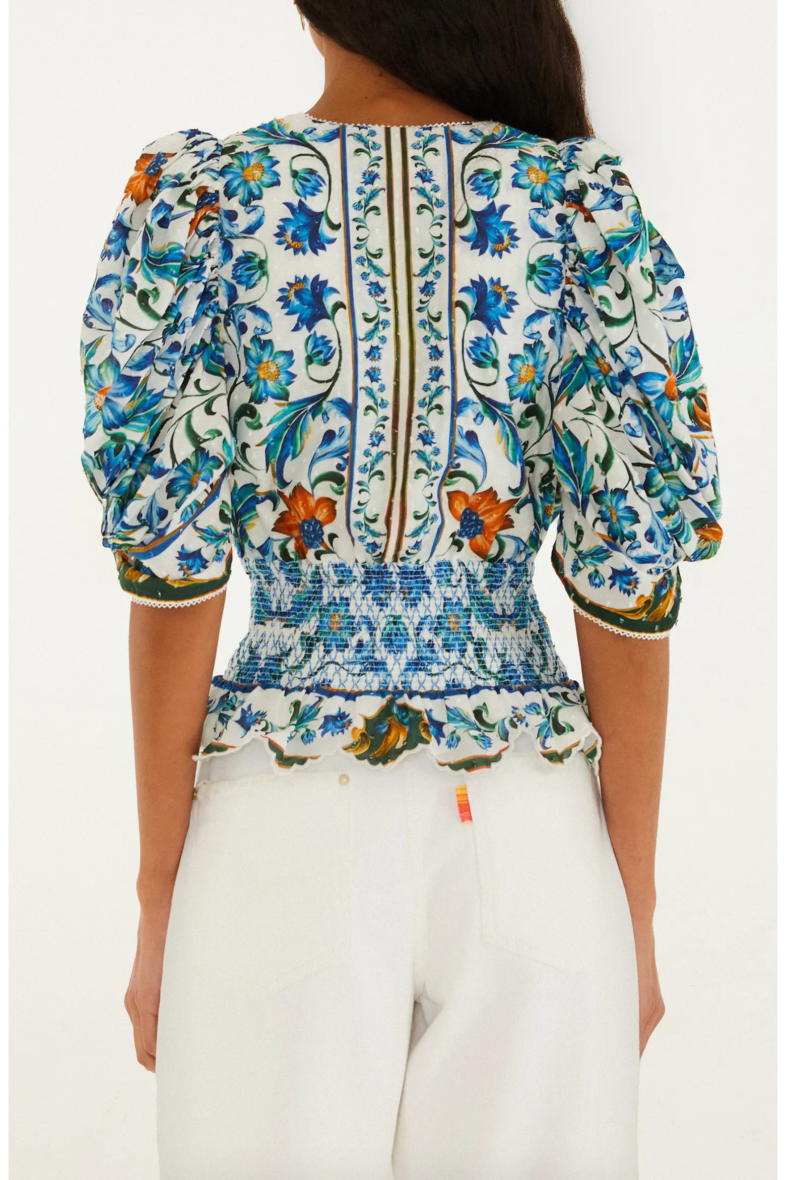 FARM Rio Floral Plunge Neck Smocked Top (Women) | Nordstrom | Nordstrom