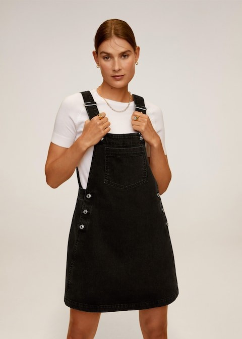 Black denim pinafore dress | MANGO (US)