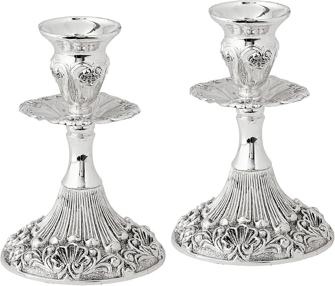 Silver Plated Candlesticks - 2 Pack Set - Pair of 5 Inch Ornate Candle Holders with Round Base an... | Amazon (US)