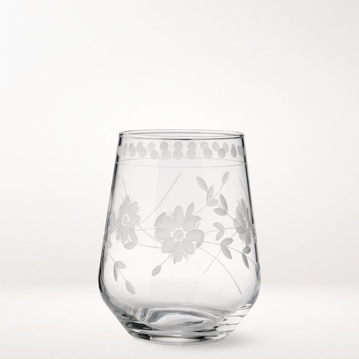 Vintage Etched Stemless Wine Glasses | Williams-Sonoma