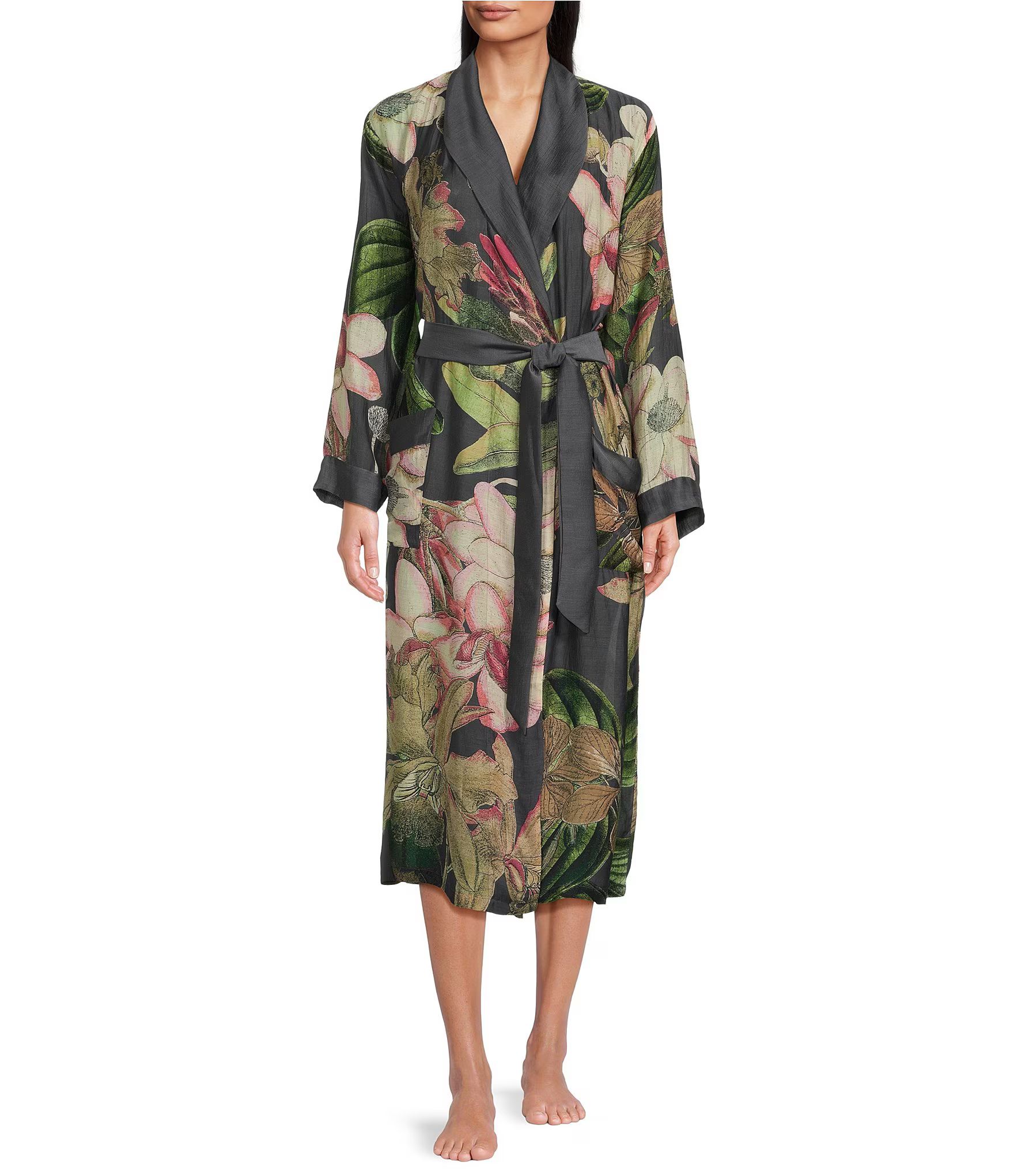 Woven Protea Print Long Sleeve Wrap Robe | Dillard's