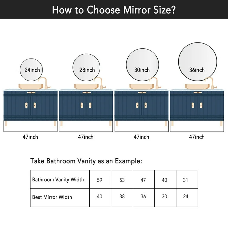 PexFix 30 inch x 30 inch Round Wall Mirror Metal Frame - Black | Walmart (US)