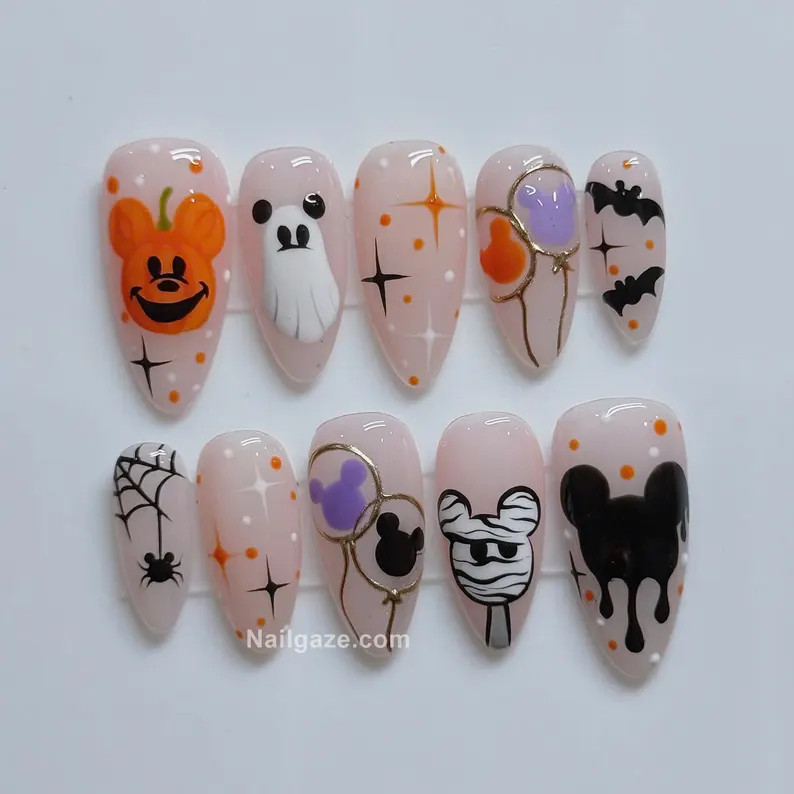 Handmade Cute Spooky Mouse Ear Halloween Press On Nails | Theme Park Pastel Fake Nails | Etsy (Global)