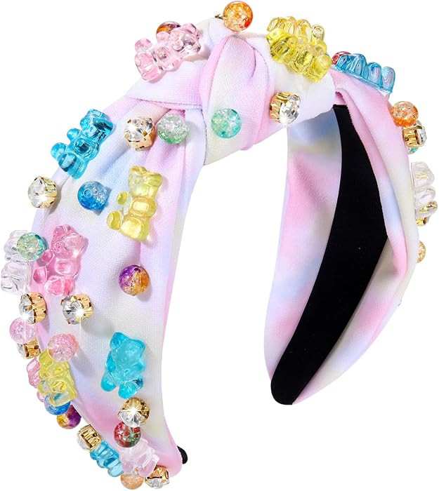 ZITULRY Knotted Headband for Women Crystal Gummy Bear Jeweled Embellished Top Knot Headbands Fash... | Amazon (US)