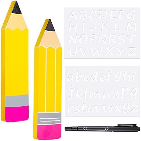 Back to School DIY Pencil Teacher Name Plates Set, 2 Personalized Pencil Teacher Name Plate School W | Amazon (US)
