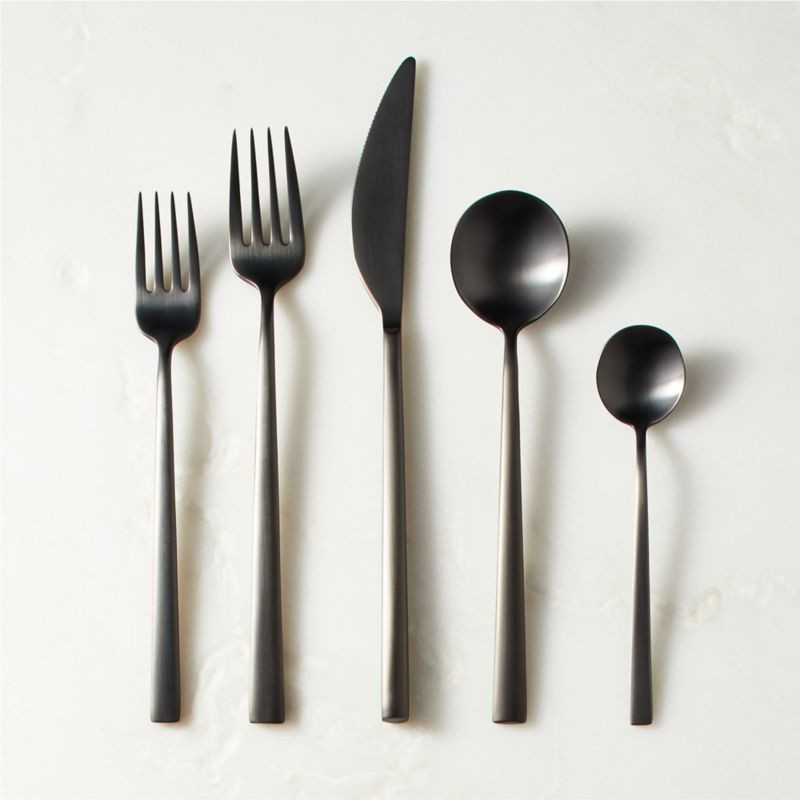 Galileo 5-Piece Brushed Black Flatware Set + Reviews | CB2 | CB2