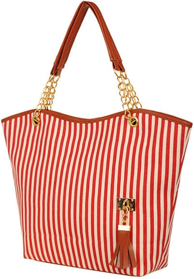 Womens Canvas Handbag Tassel Stripes Purse Tote Fashion Shoulder Bag Large Capacity | Amazon (US)