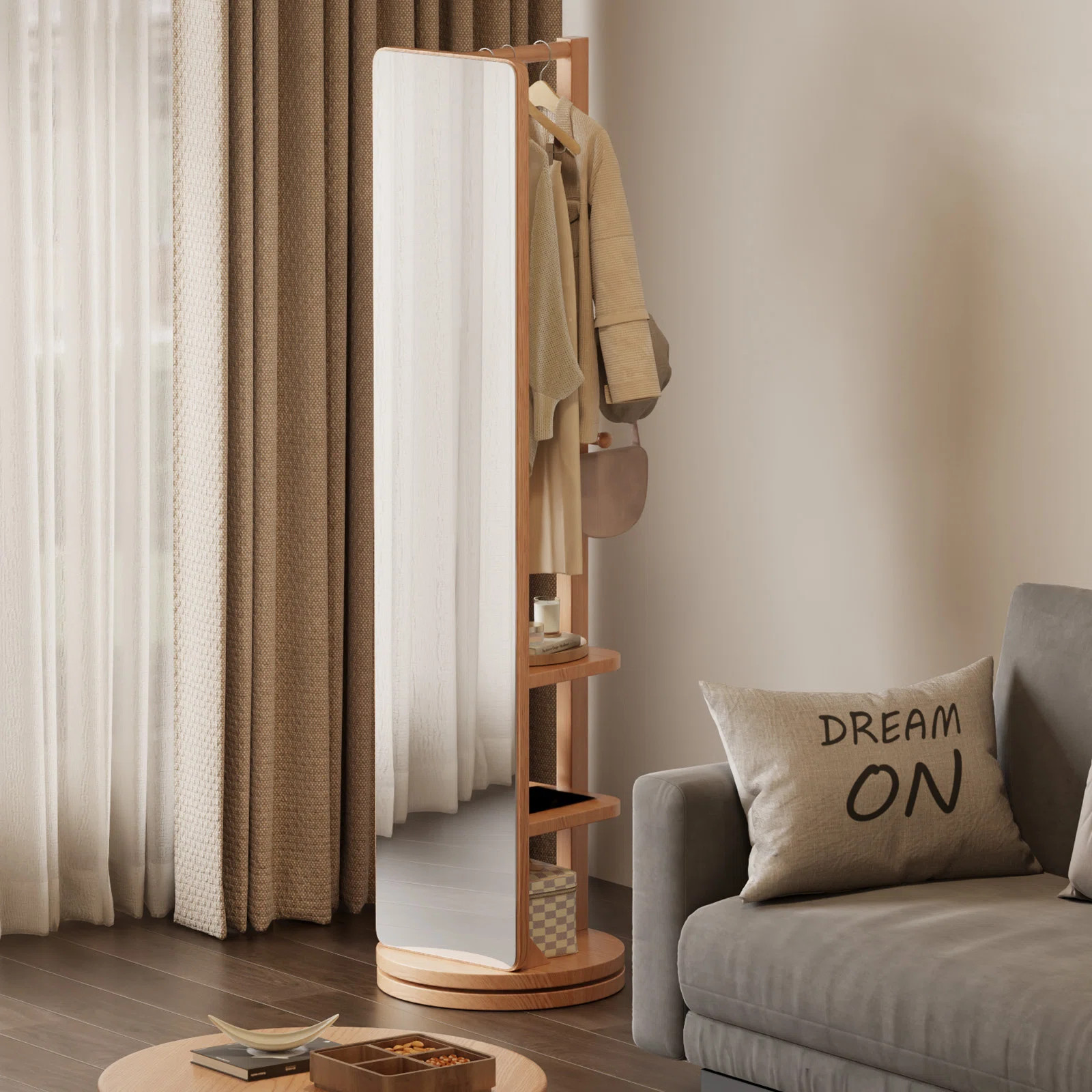 Solid Wood Frame Full Length Mirror | Multifunctional Entryway Organizer with Clothing Rack & Hoo... | Wayfair North America