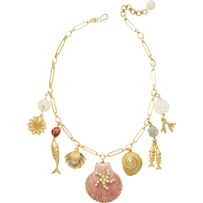 Brinker & Eliza | Women's Montauk Vintage Shells Semi-Precious Stone Charm Necklace, (Gold Shell, One Size) | Maisonette | Maisonette