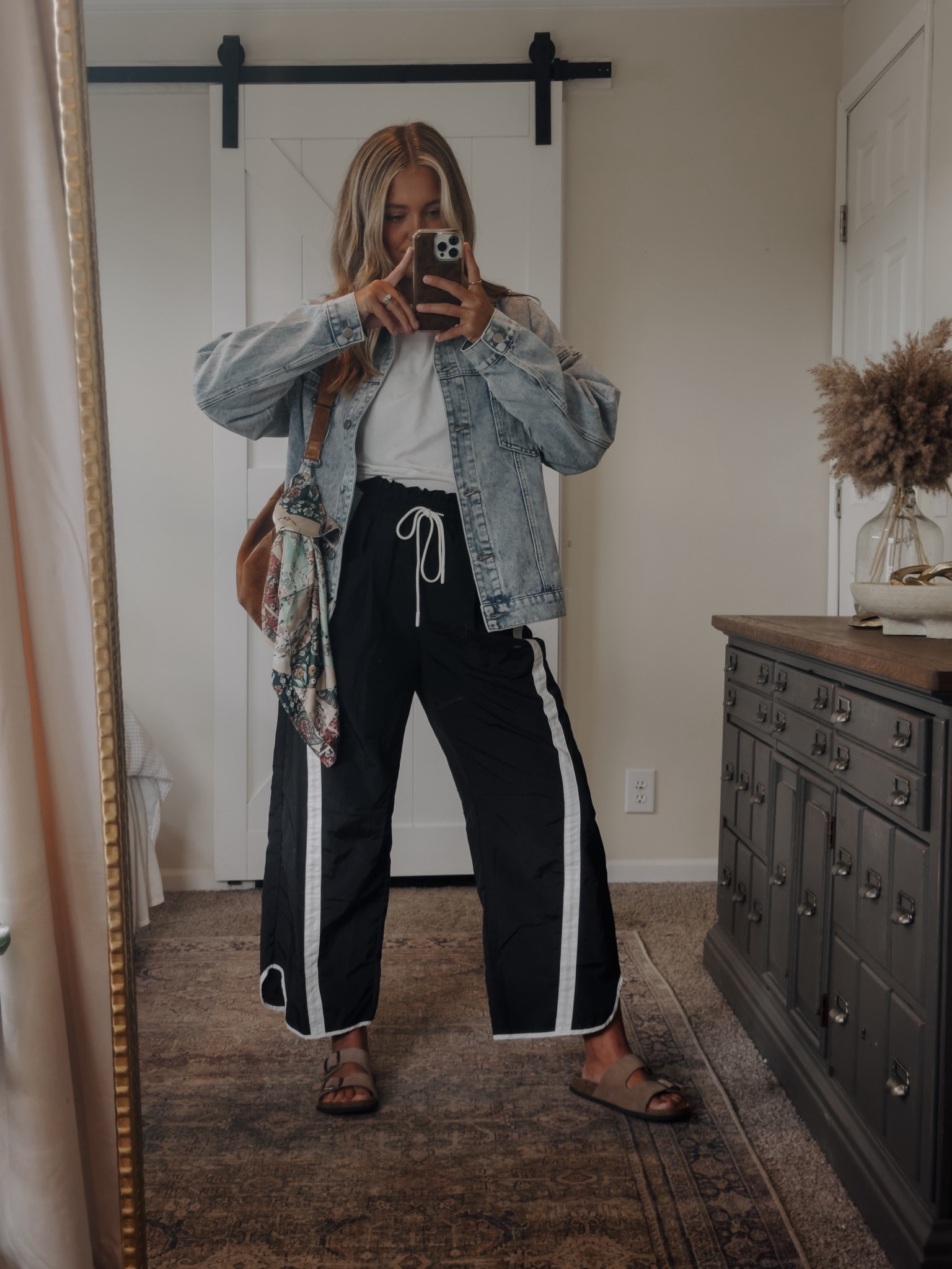 Im a true medium :) 
Pants- medium
White crop shirt- medium 
Denim jacket- large 
