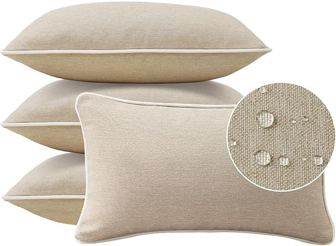 Decorative Outdoor Water Repellent Throw Pillows with Inserts, Set of 4, 20" x12" Pillows for Pat... | Amazon (US)