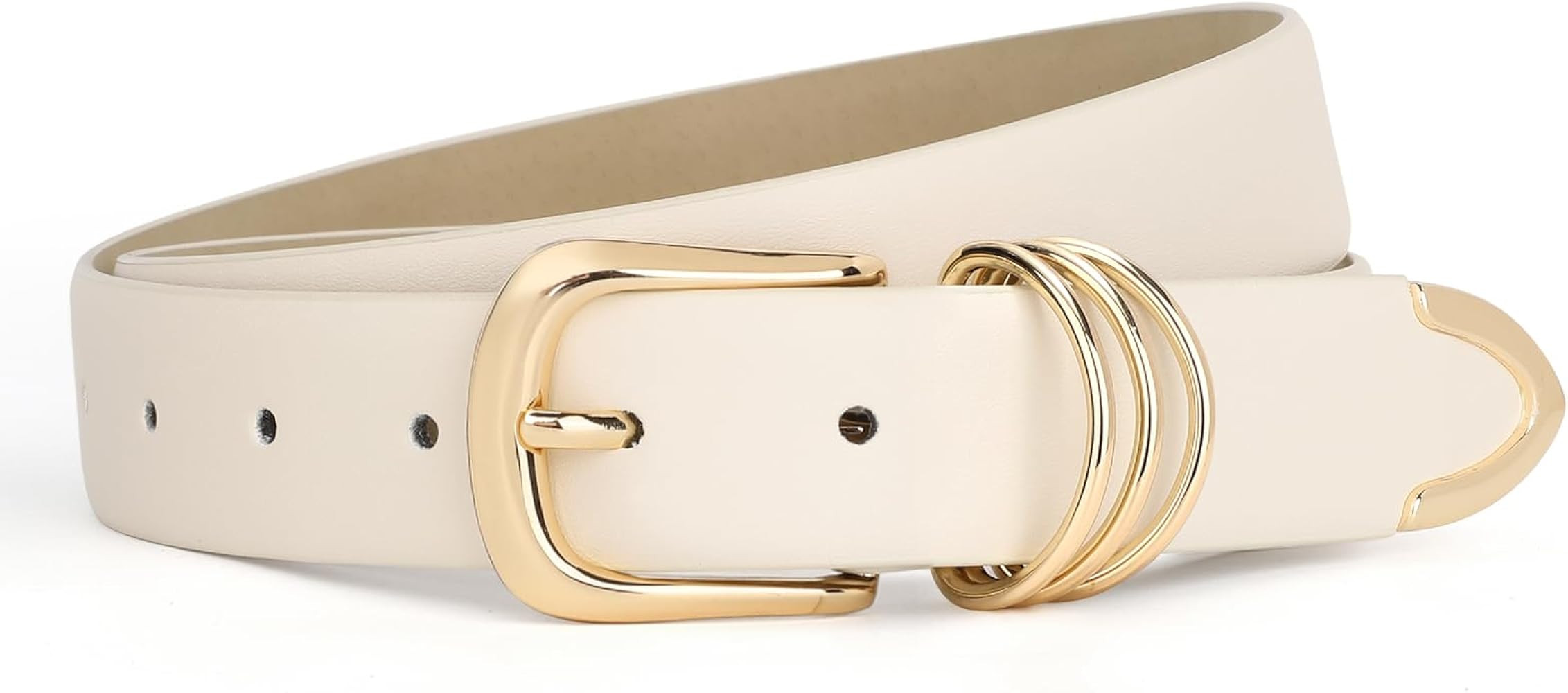 JASGOOD Women Leather Belt Gold Buckle Ladies Elegant Faux Leather Waist Belt for Jeans Pants | Amazon (US)