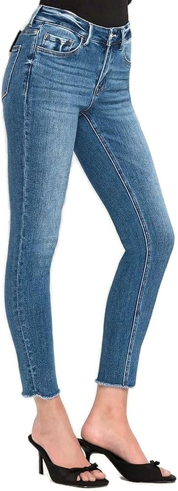 VERVET by Flying Monkey Women's Mid Rise Raw Hem Crop Skinny Jeans | Amazon (US)