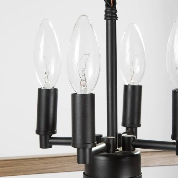 Farmhouse 8-Lights Black Metal Fax Wood Candle Chandelier | Bed Bath & Beyond
