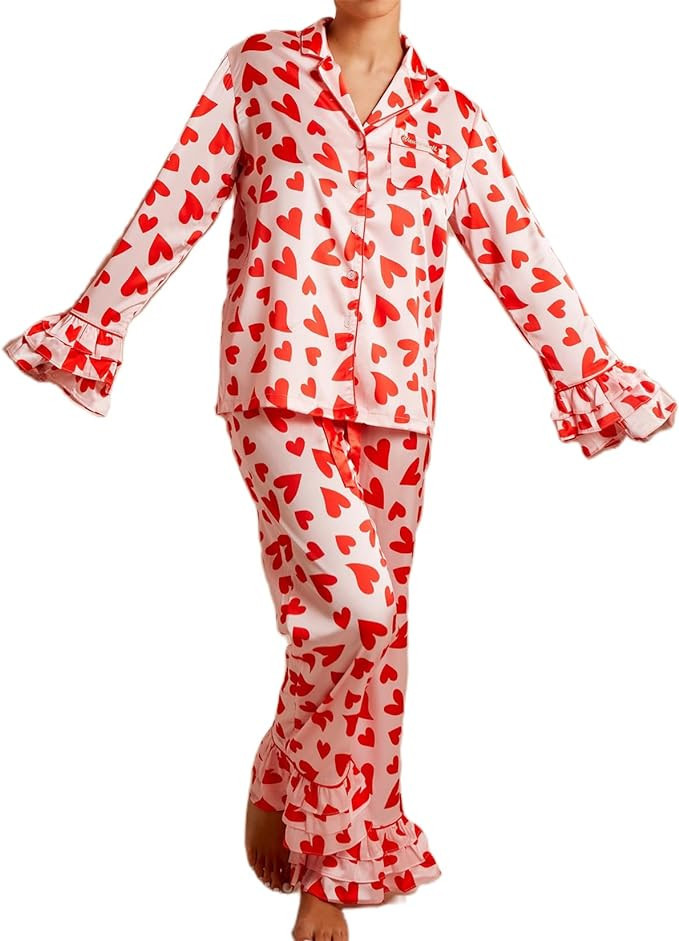 iTranyee Women Cute Bow Knot 2 Piece Pajama Set Sexy Satin Long Sleeve Button Down Shirts Wide Le... | Amazon (US)