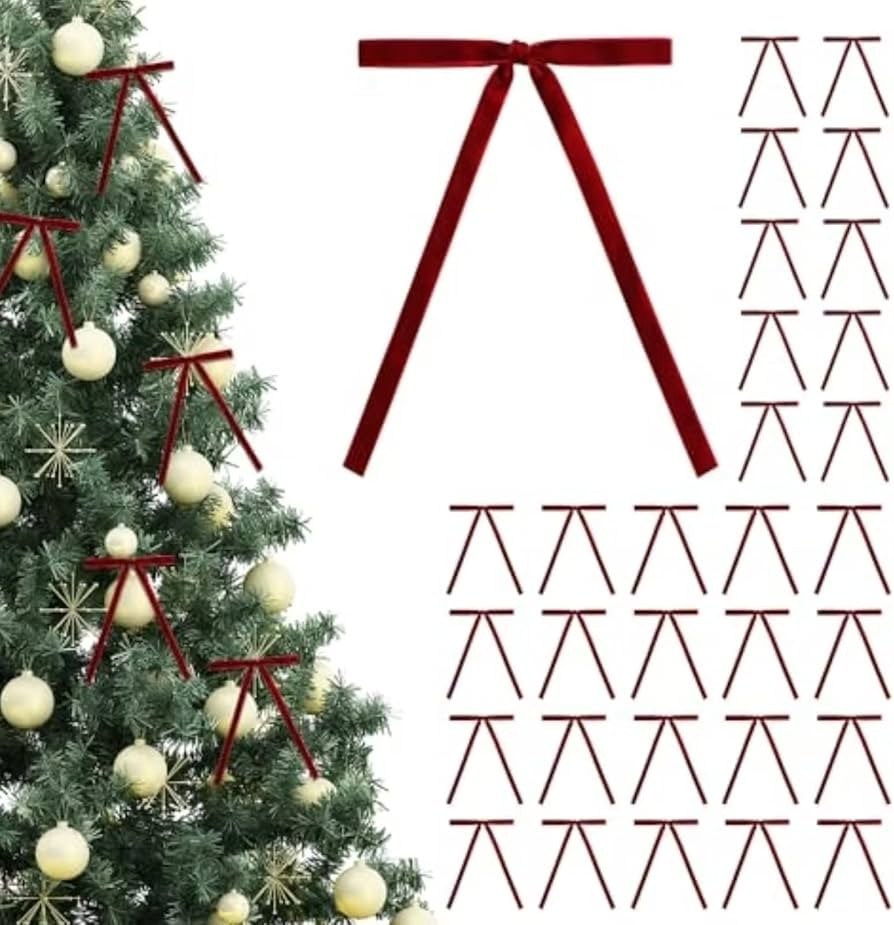 Red Velvet Bows for Christmas Tree, Burgundy Velvet Bows for Christmas Tree, Maroon Velvet Bows f... | Amazon (US)