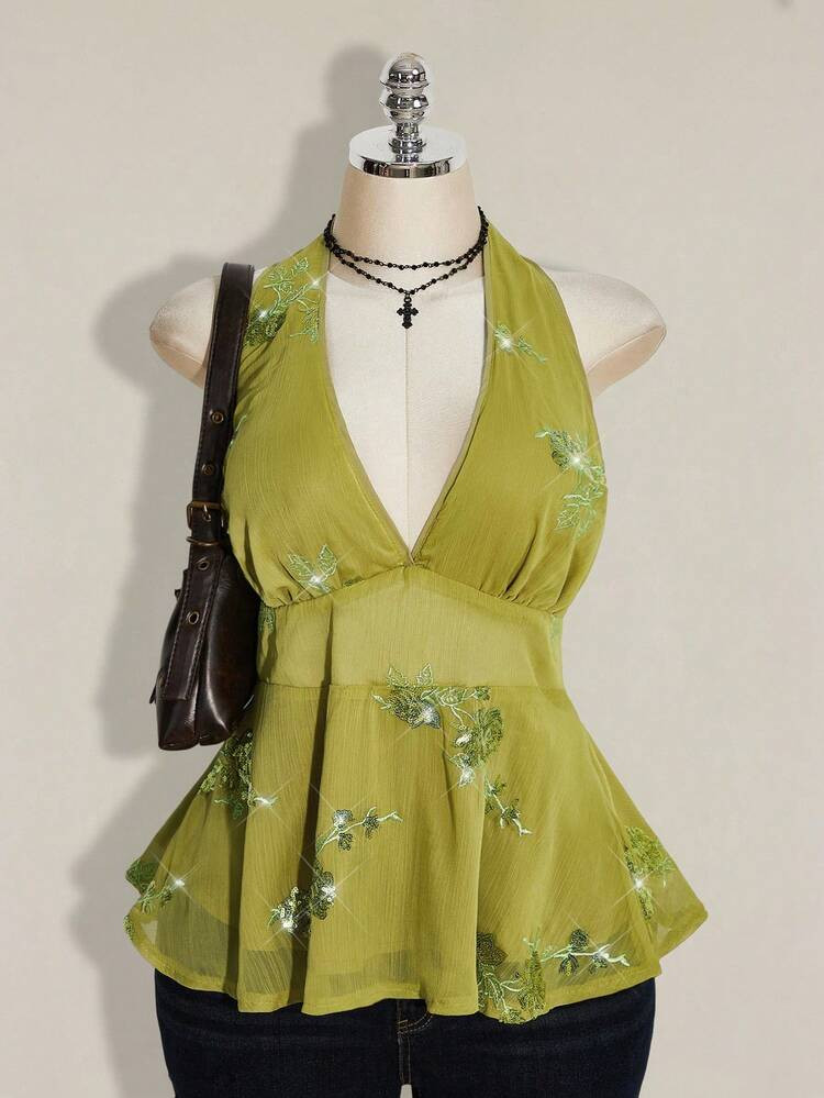 Green peplum top | SHEIN