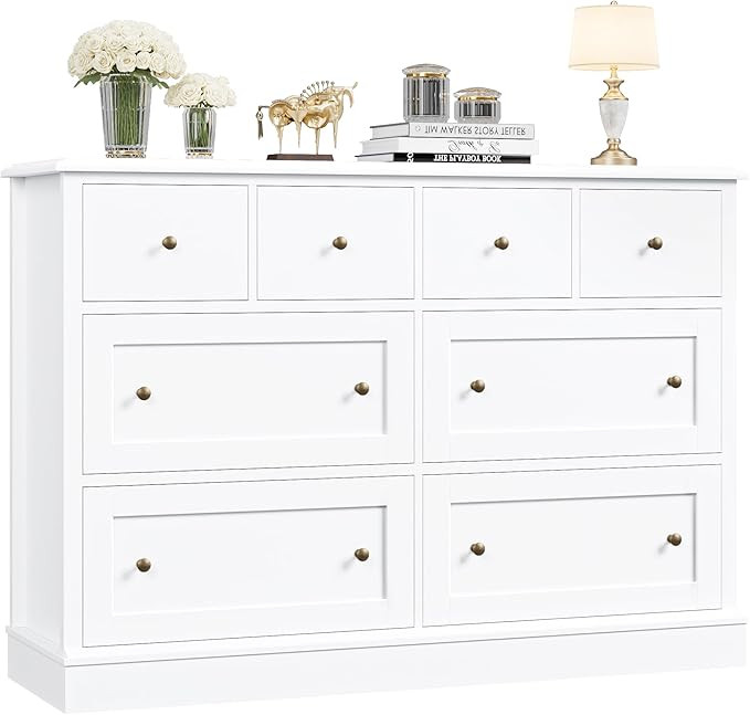 FINETONES White Dresser with 8 Drawers, 47.2" White Dressers & Chest of Drawers with Large Storag... | Amazon (US)